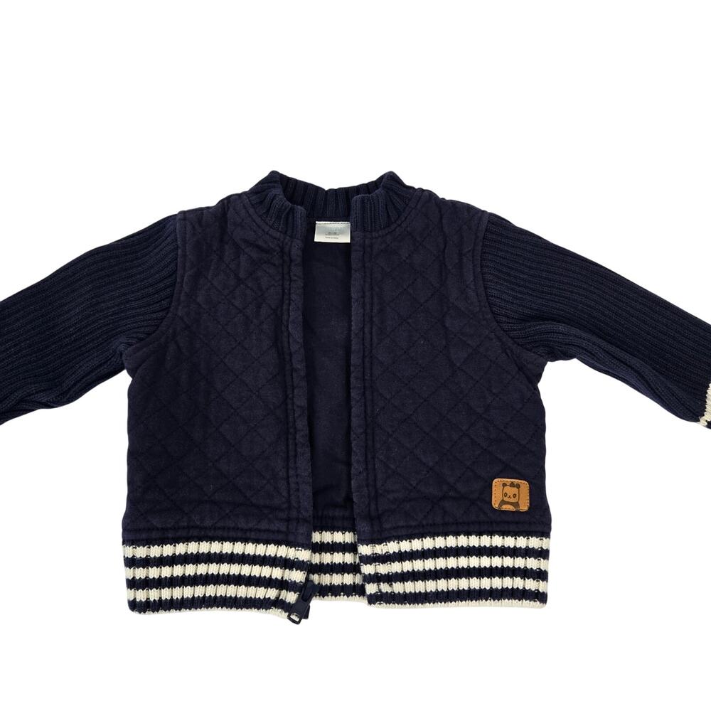 Gymboree Baby Quilted Sweater Jacket Blue with White Stripes Soft Knit 3-6 month